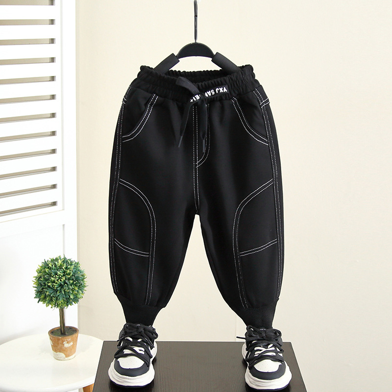 Casual Black Spring Autumn Boys Sweatpants Long Pants