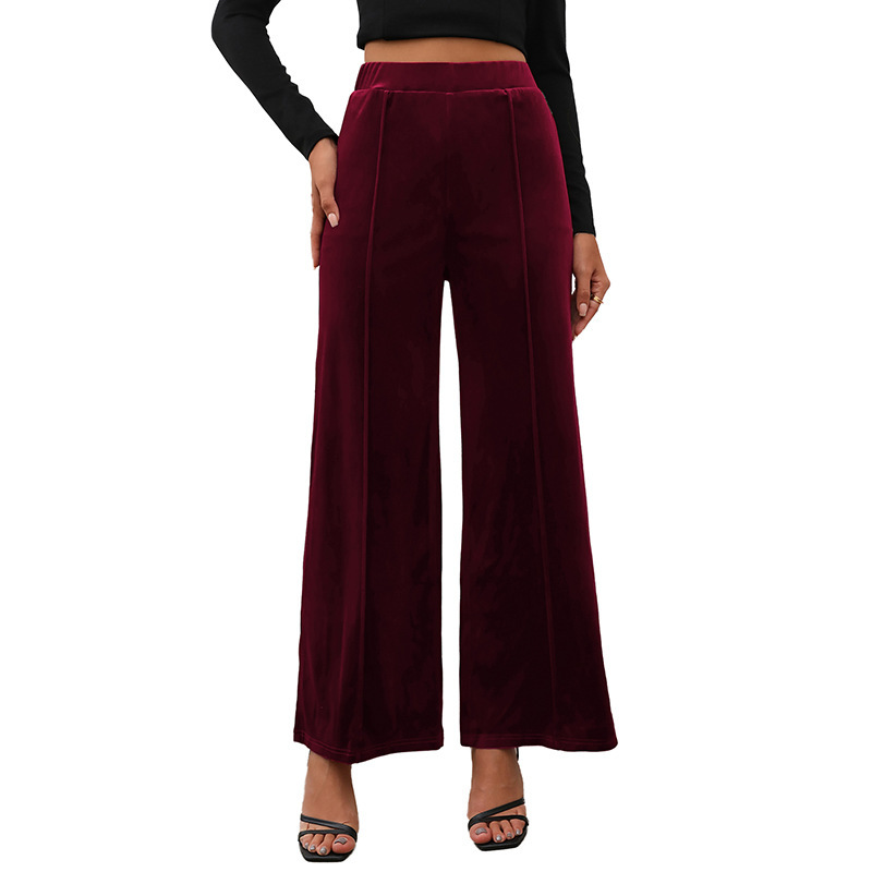 Women's Casual Vintage Solid Color Velvet Wide Leg Pants