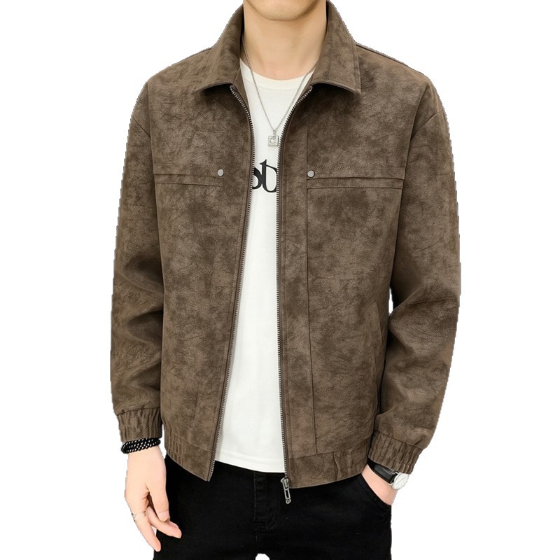 Men's Casual Solid Color Loose Fit Turn-down Collar Suede Jacket