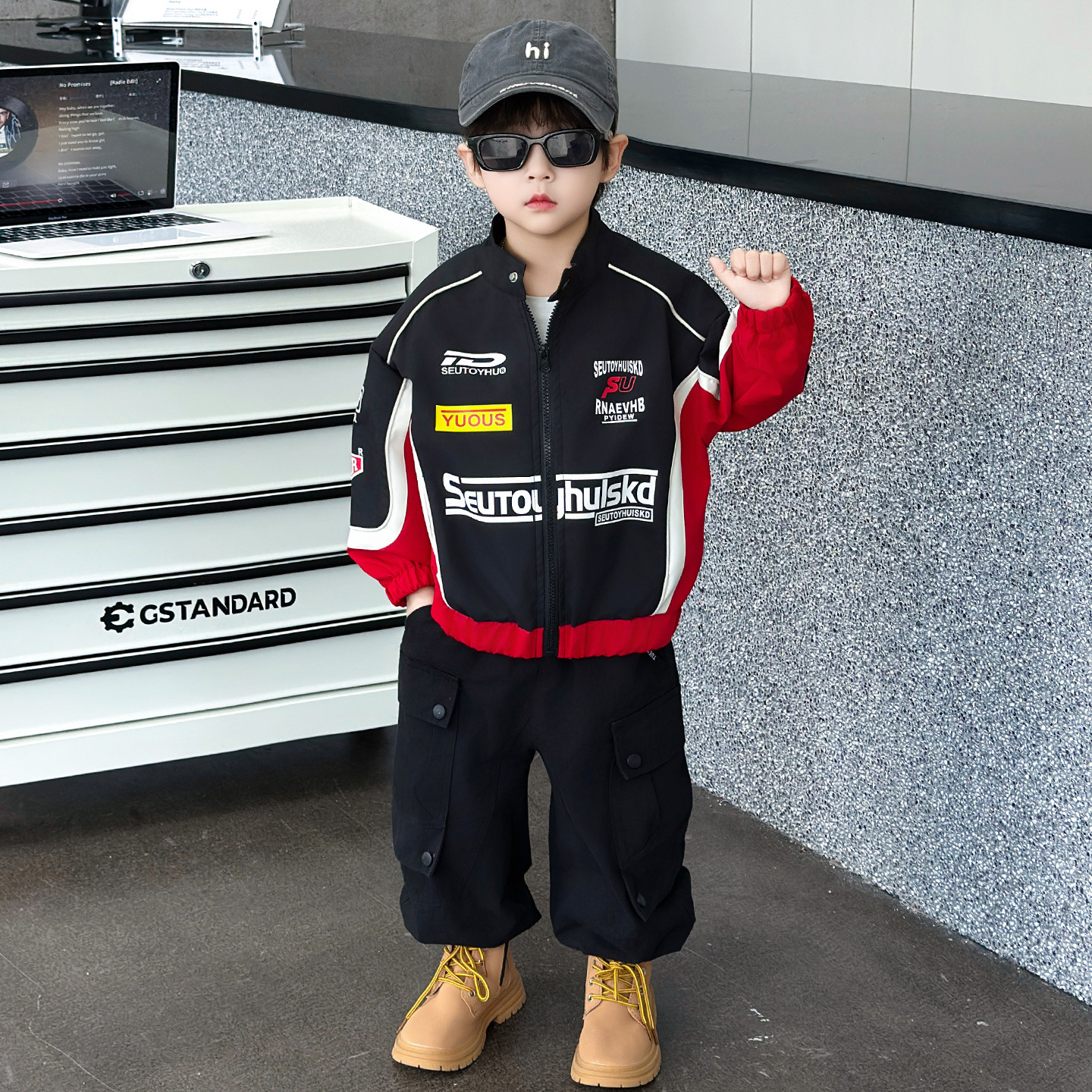 Boys' Cool Biker Jacket, Autumn Casual Children's Motorcycle Coat