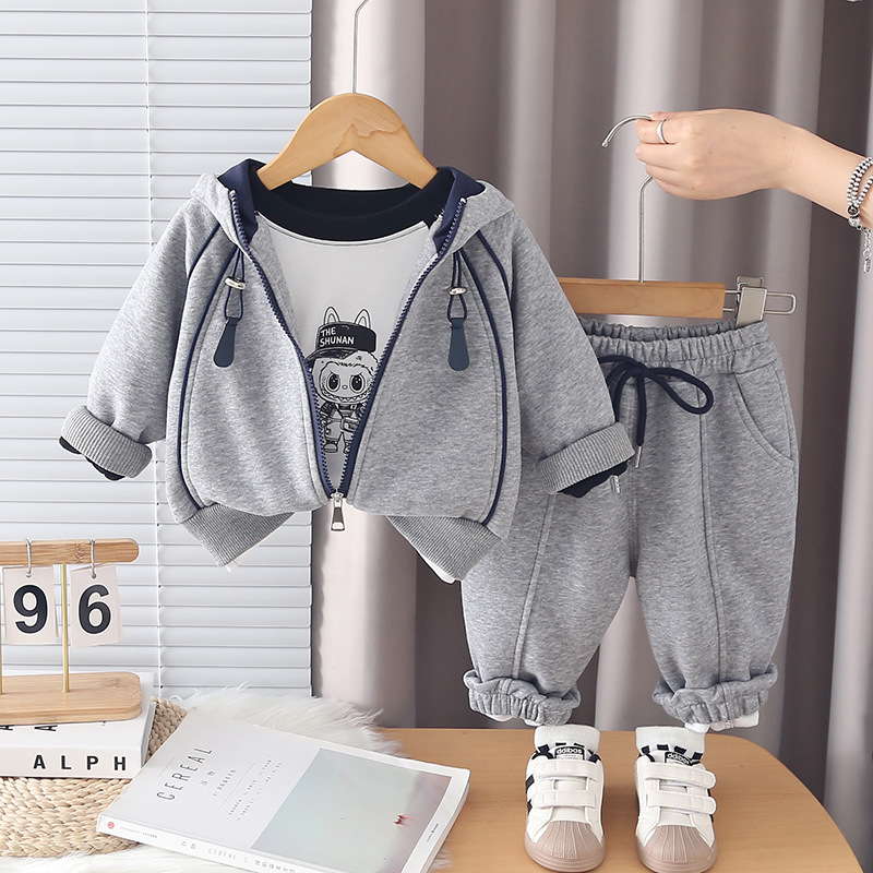 0-4 Years Old Boys Girls Casual Hooded Splicing Chain 3-Piece Set