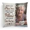 Personalized photo memory pillow with comforting message and photo of loved one, 'Hug this pillow and know I'm here'.
