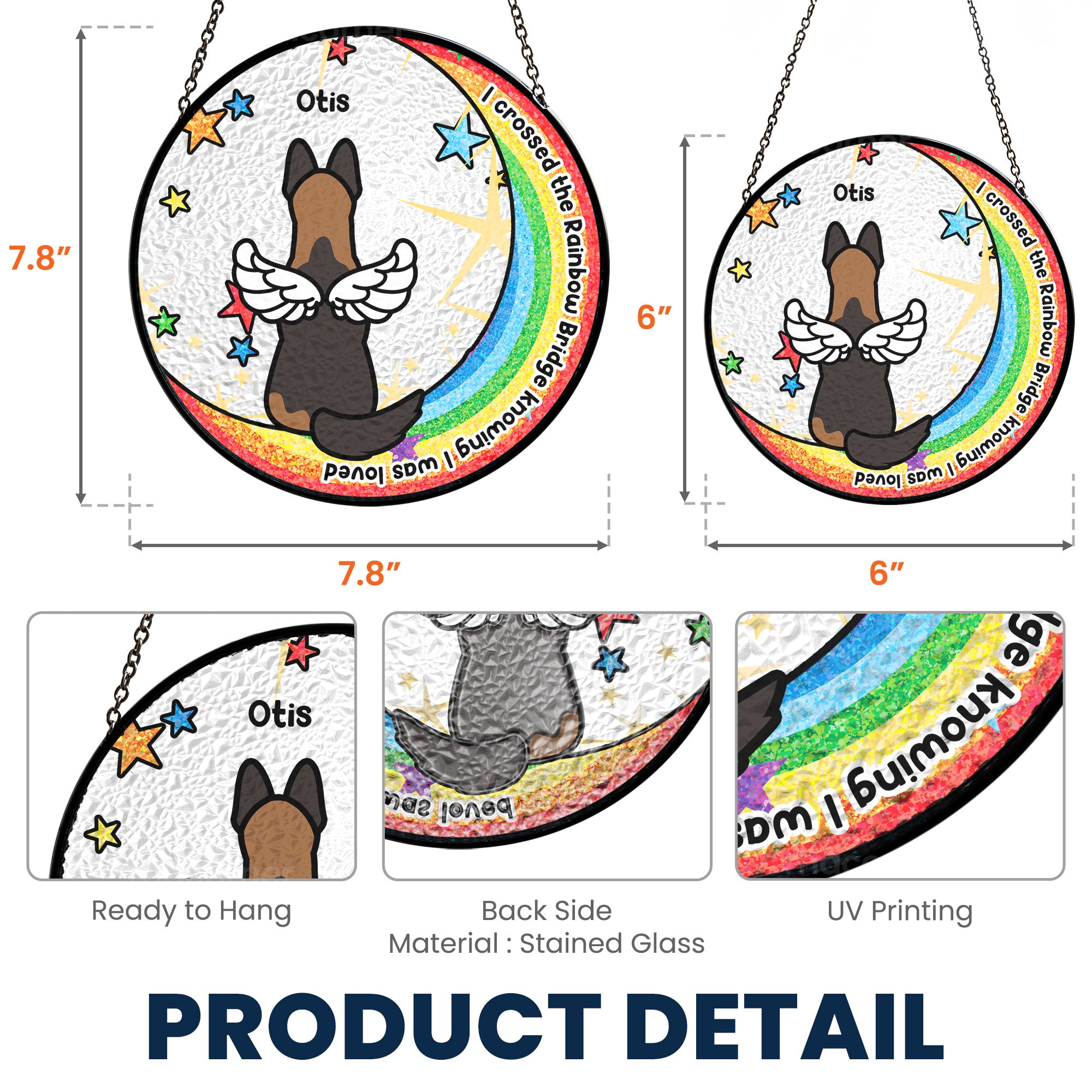 Dog memorial suncatcher, I Crossed The Rainbow Bridge, stained glass window hanging, pet loss gift, rainbow bridge