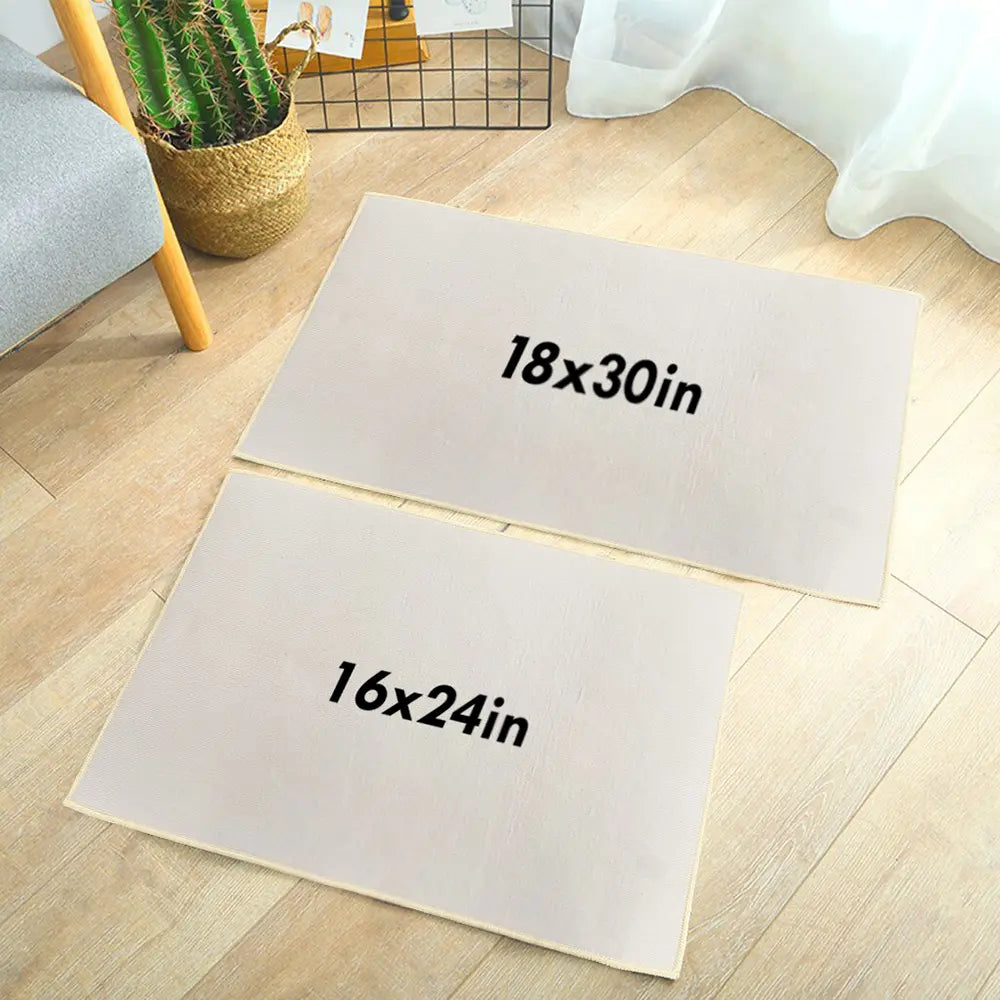 Personalized doormat size options: 18x30in and 16x24in, customized family welcome mat