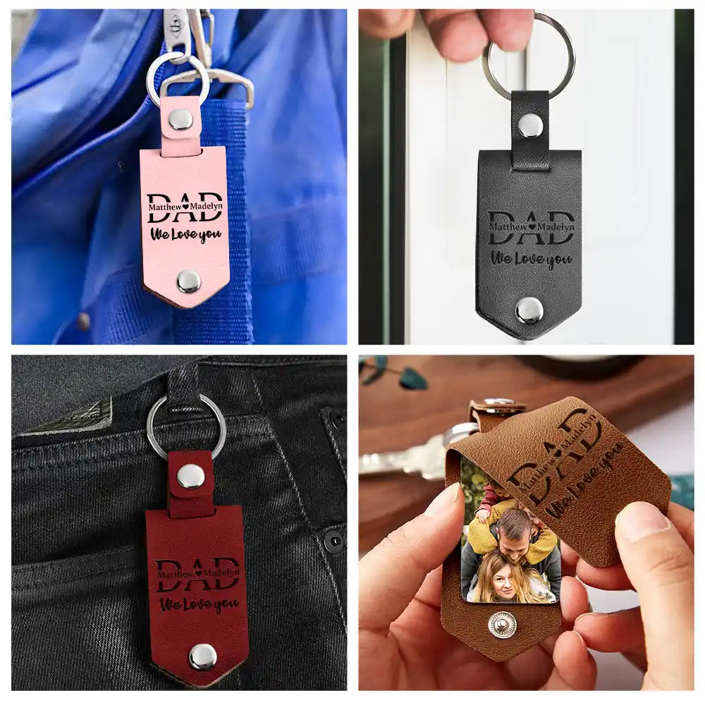 Personalized Leather Keychain - Various Colors and Engraving Options, including 'LEAD'