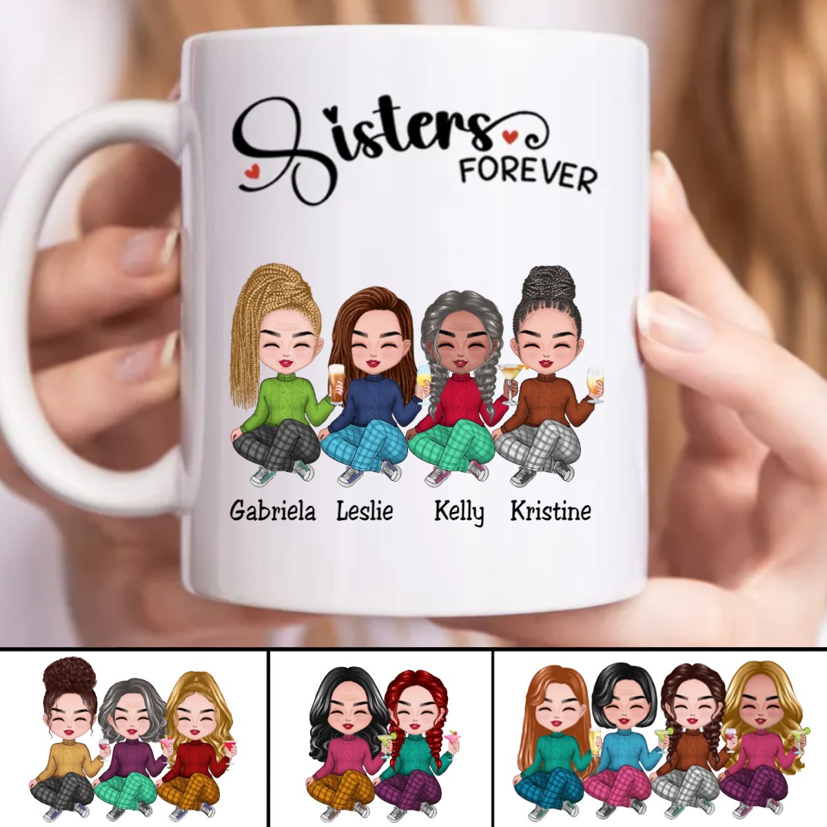 Personalized Sisters Forever Mug with Custom Illustration